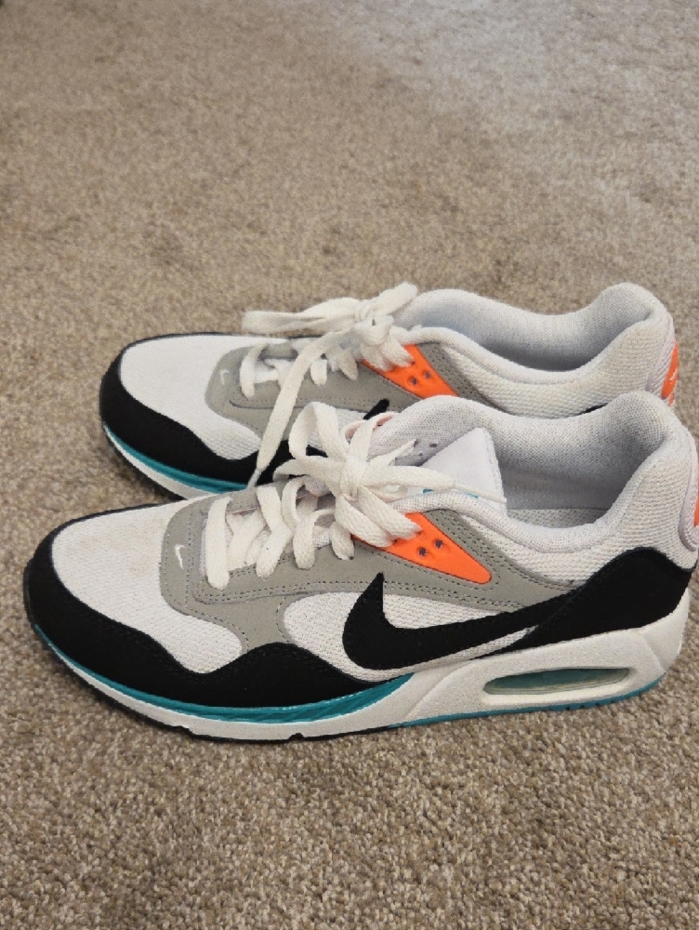 Nike White, Black, Gray, Orange & Teal Retro Running Shoes - Picture 2 of 7